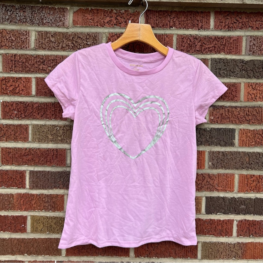 BCBG Girls Baby Pink Silver Heart Graphic Short Sleeve Tee Shirt